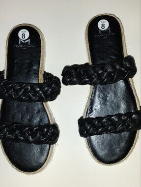 New Marc Fisher Jaimee Braided Espadrille Slide Sandals Black Size 8M